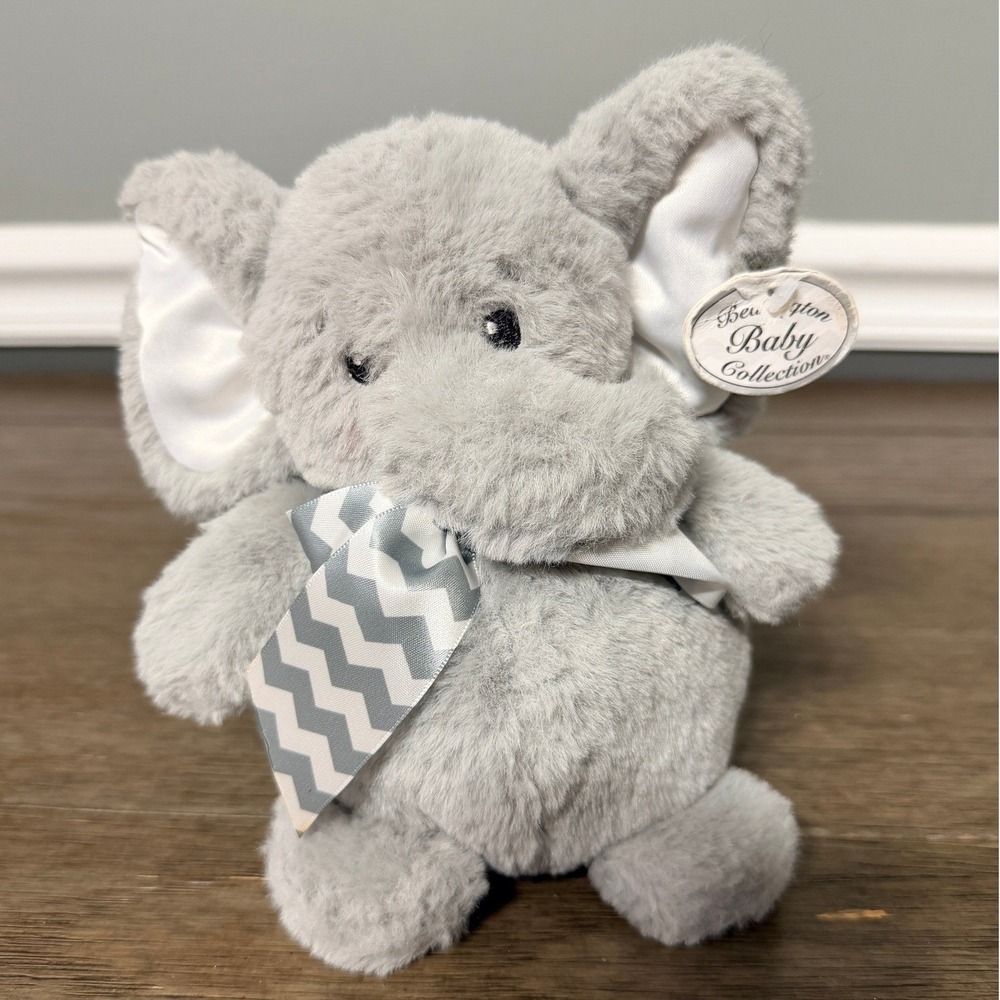 Bearington Baby Collection Gray Elephant with‎ Chevron Bow Plush